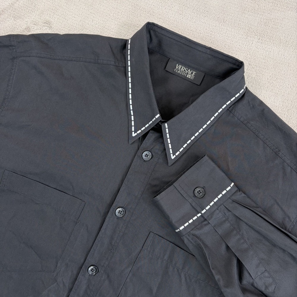Vintage Versace Classic V2 Embellished Shirt in Black Men XXL Made in Italy RARE